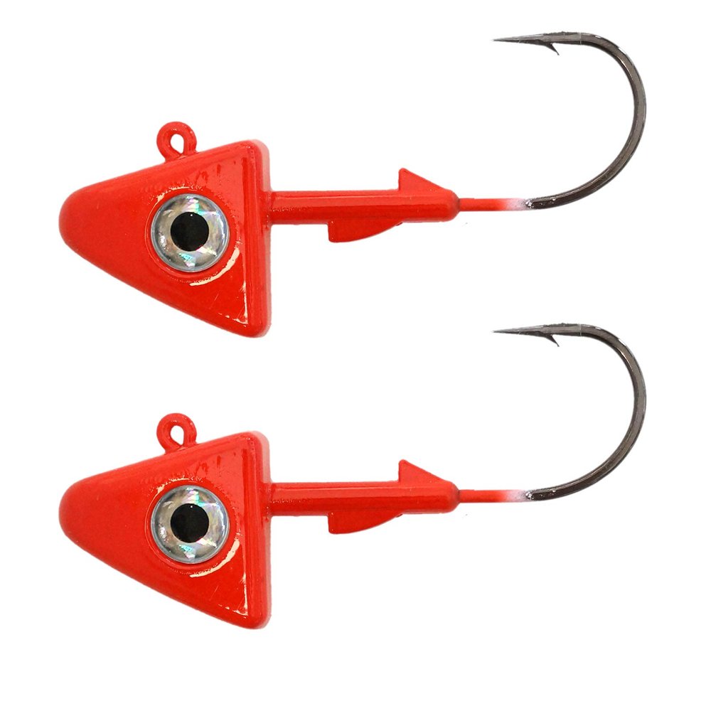 Qty 2 Fish WOW! 8oz Shad Jig Head 32786 MUSTAD Hook 2X Strong 10/0 Black Nickel Hooks Jigheads - Red