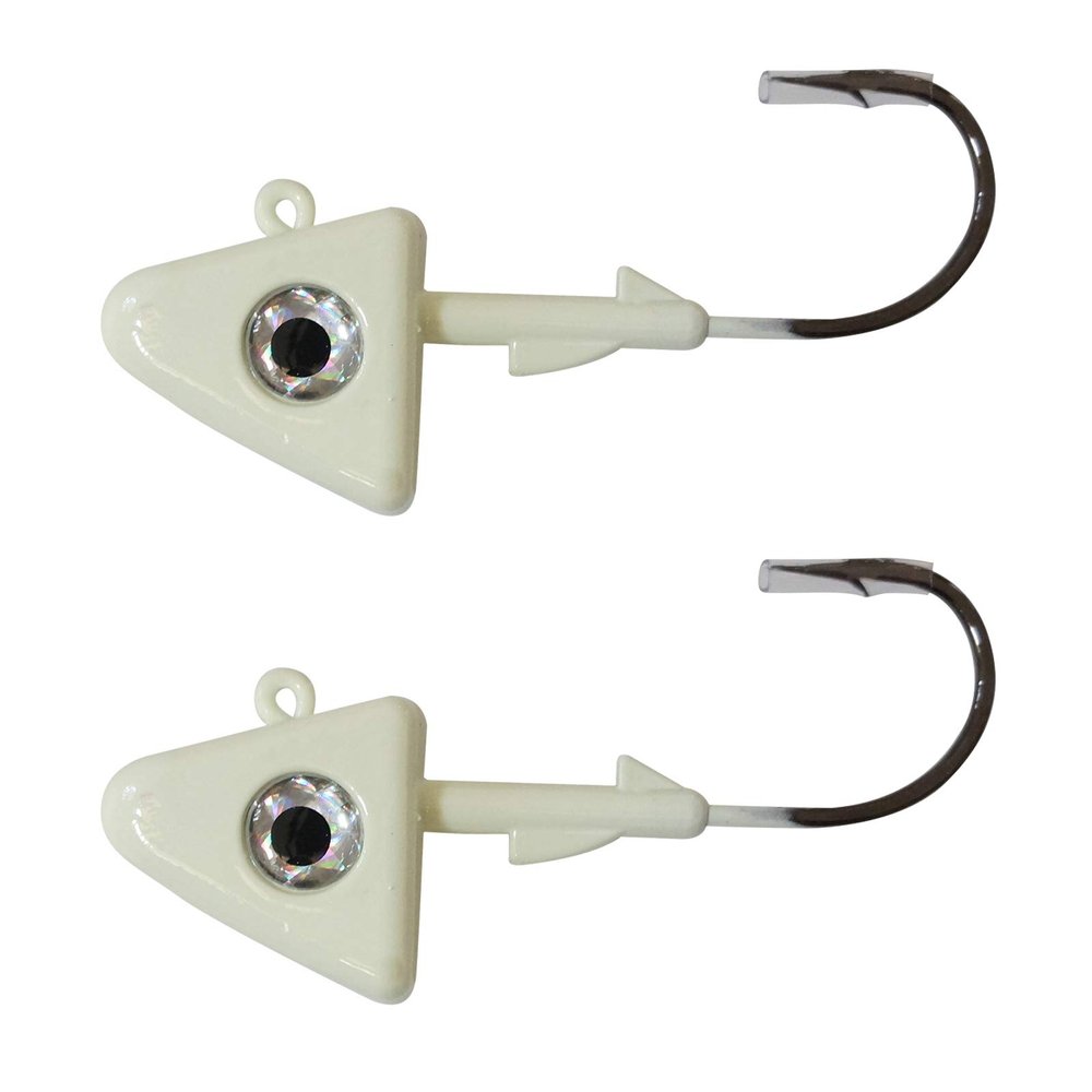 Qty 2 Fish WOW! 8oz Shad Jig Head 32786 MUSTAD Hook 2X Strong 10/0 Black Nickel Hooks Jigheads - Glow in The Dark