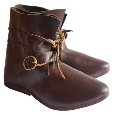 Allbeststuff Hand Made Medieval Leather Shoes Black Renaissance Boot (Brown, 7)