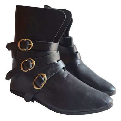 Allbeststuff Medieval Shoes 3 Brass Buckle Shoes Renaissance Boot (Black, 7)
