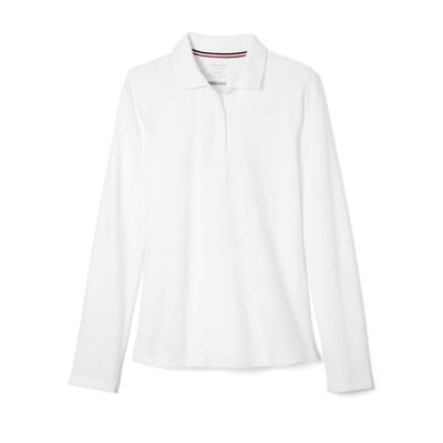 French Toast Little Girls Long Sleeve Stretch Pique Polo, White, XS