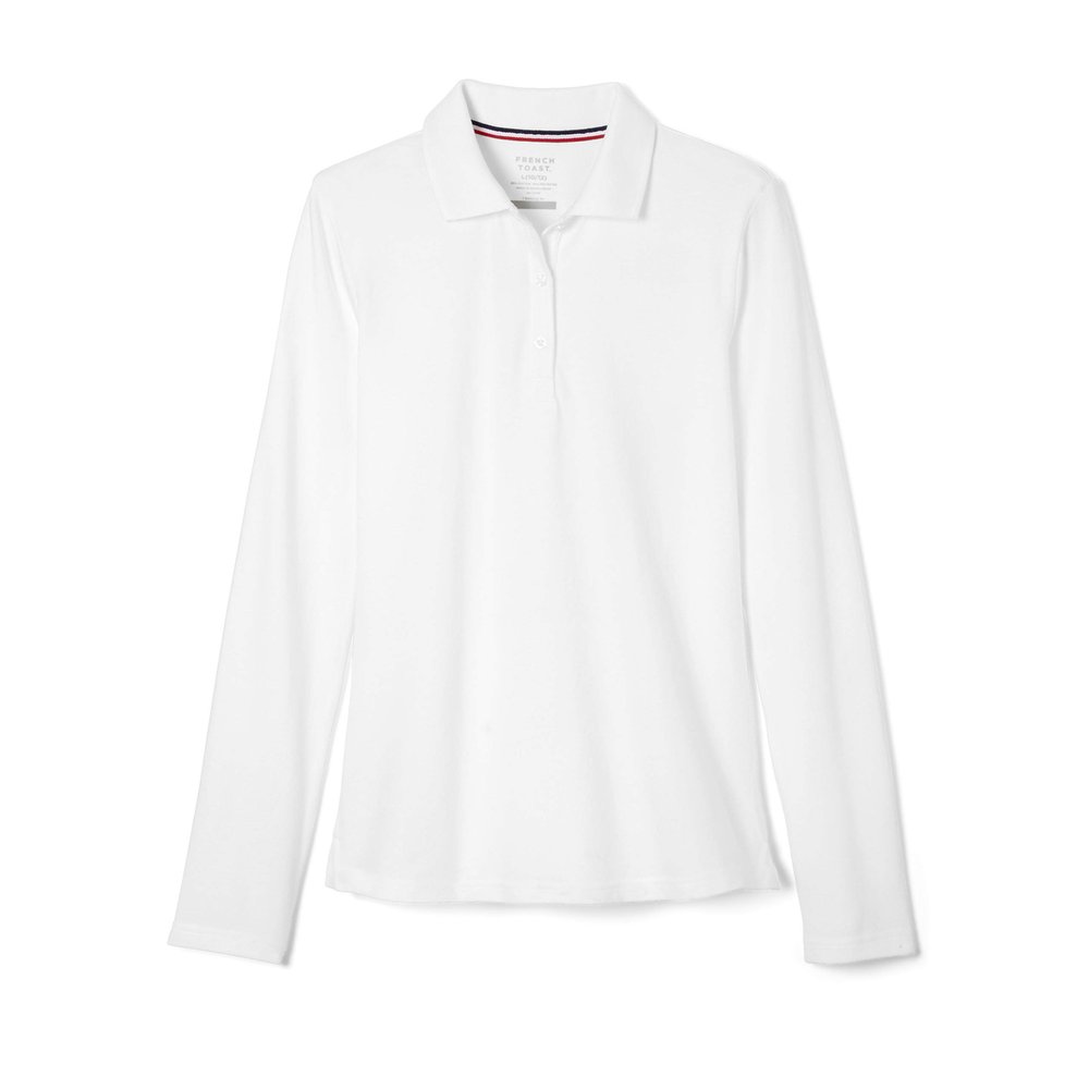 French Toast Little Girls Long Sleeve Stretch Pique Polo, White, XS