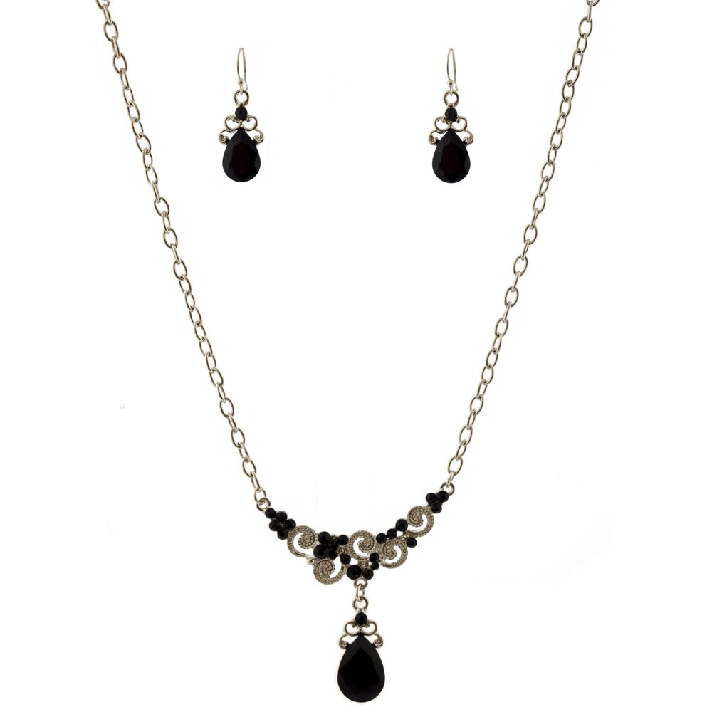 topwholesalejewel Wedding Jewelry Set Rhodium Dangle Necklace Earrings Set