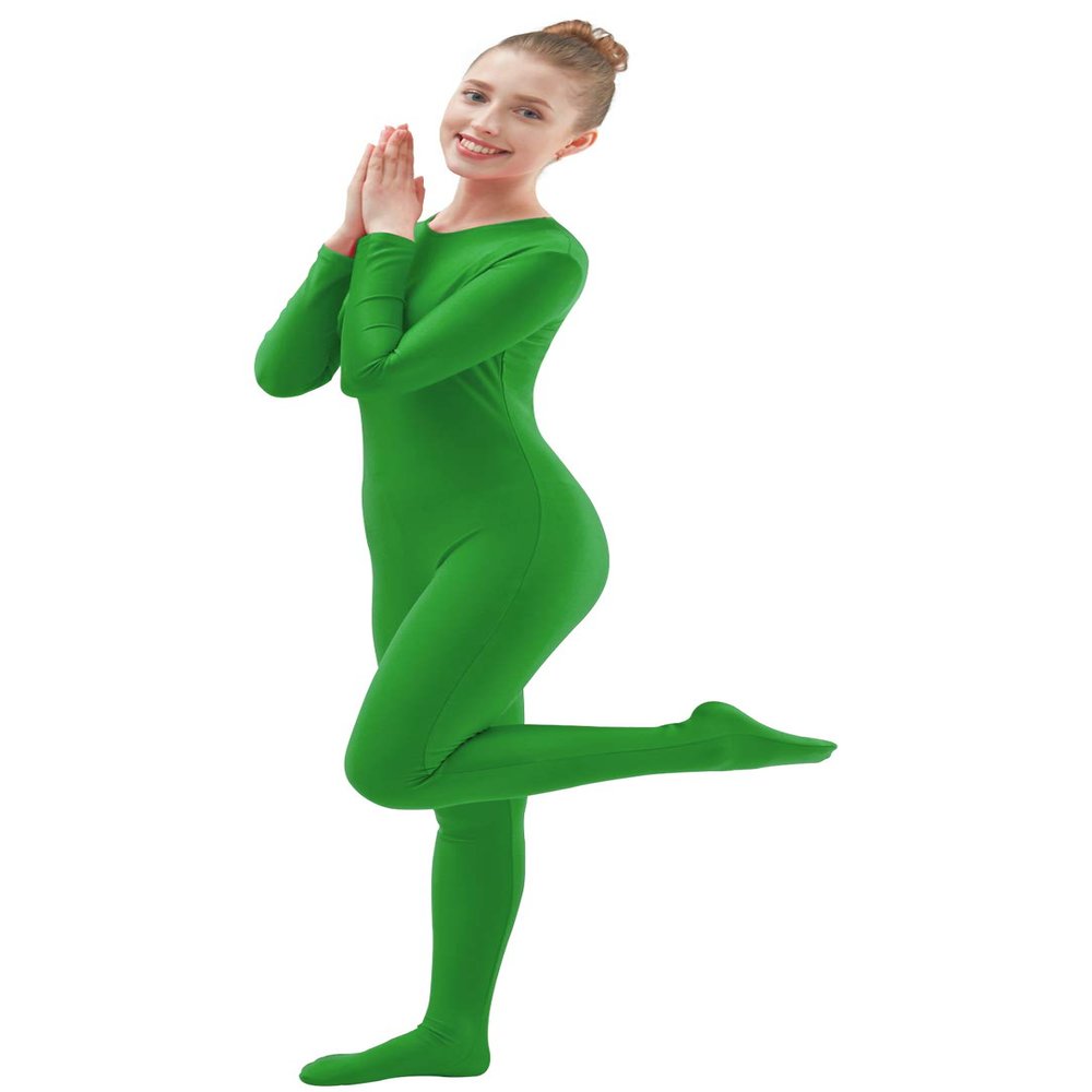 Ensnovo Womens Spandex One Piece Unitard Full Bodysuit Zentai Suit Costume Green XXL