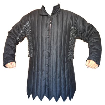 Allbeststuff Medieval Padded Cotton Gambeson with Round Riveted Chain Mail Voider ABS (Black, 49)