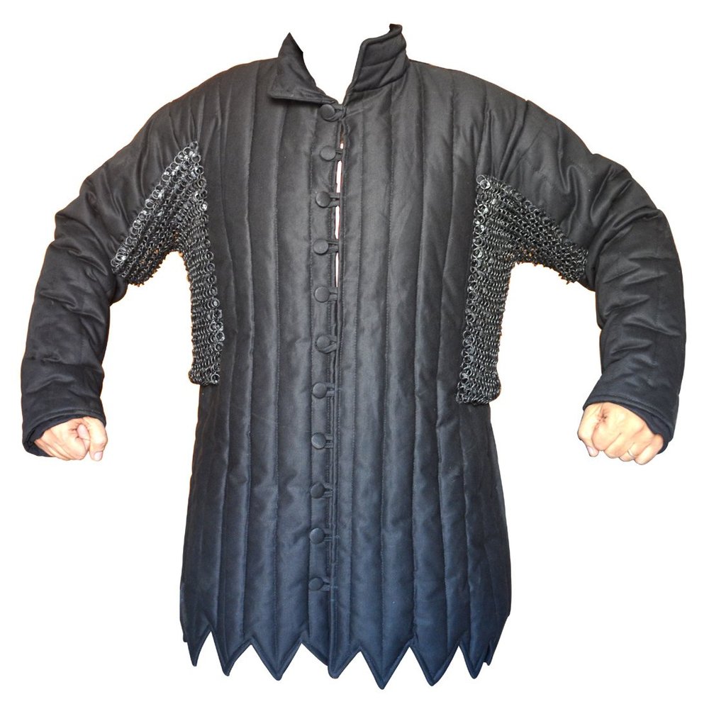Allbeststuff Medieval Padded Cotton Gambeson with Round Riveted Chain Mail Voider ABS (Black, 49)