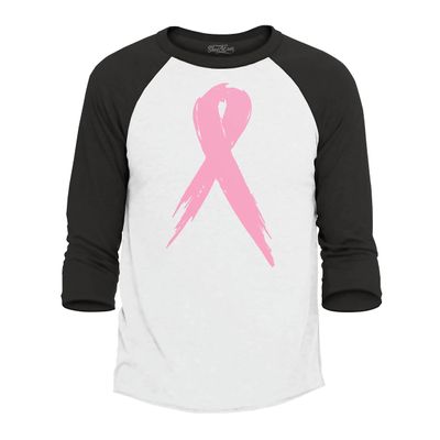 shop4ever Pink Breast Cancer Ribbon Baseball Shirt Support Awareness Raglan Tee Shirts Medium White/Black
