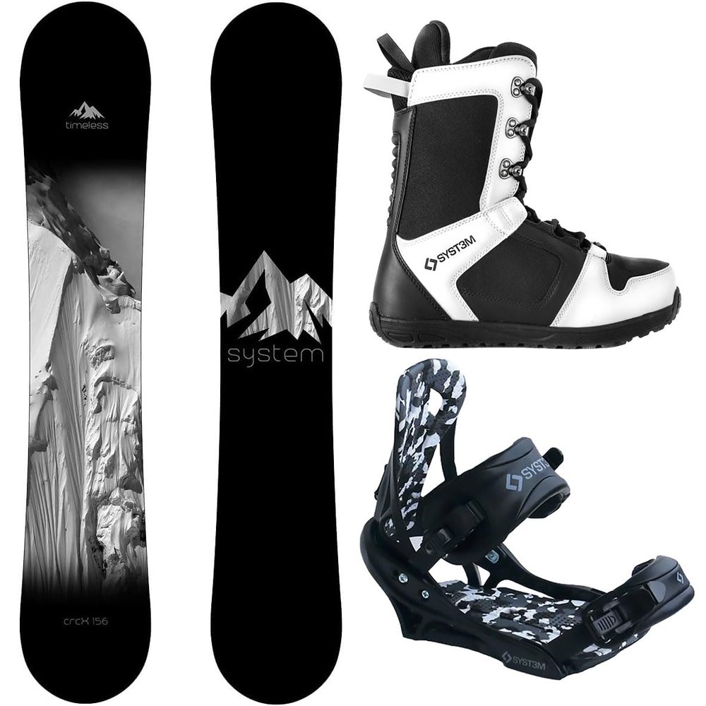 System Timeless and APX Complete Men's Snowboard Package New 2021 (163 cm Wide, Boot Size 11)
