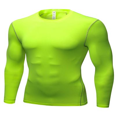 TopTie Men's Long Sleeve Compression Shirt, Athletic Workout Base Layer-Lime-M
