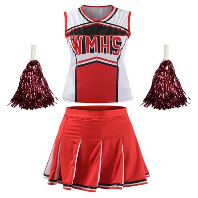 OurLore Women's High School Musical Cheerio Classic Cheerleader Athletic Sport Uniform Fancy Dress (Red, US 10-12)