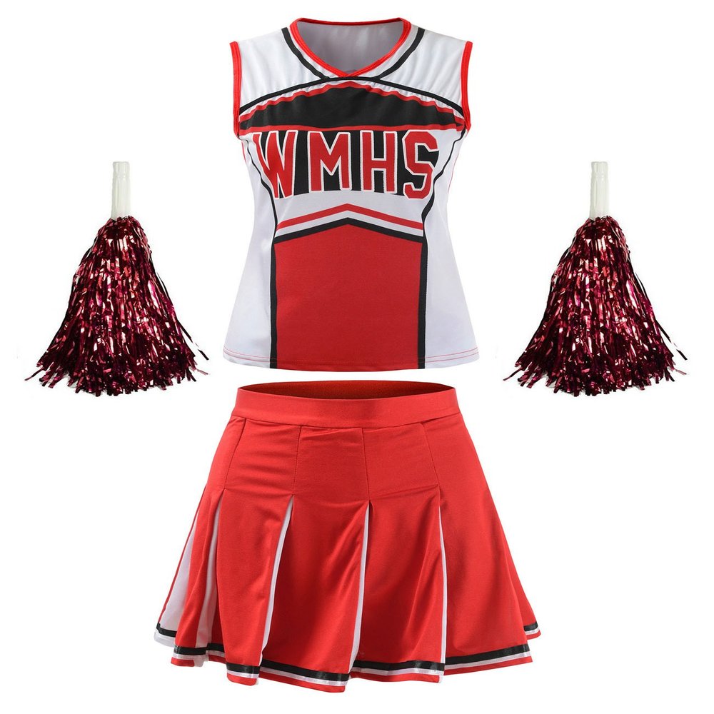 OurLore Women's High School Musical Cheerio Classic Cheerleader Athletic Sport Uniform Fancy Dress (Red, US 10-12)