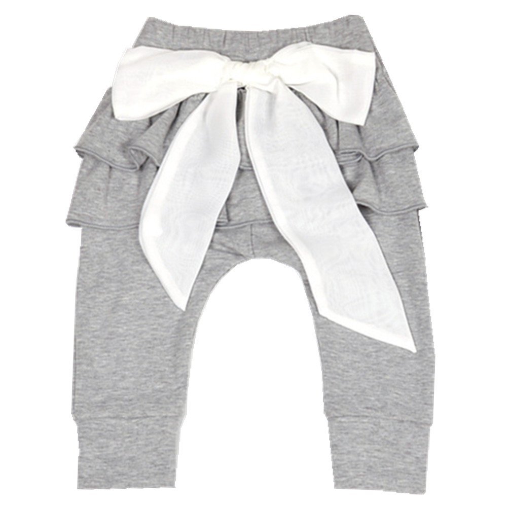 Ding-dong Baby Girls Bowknot Princess Lacework Pants(Grey,3T)