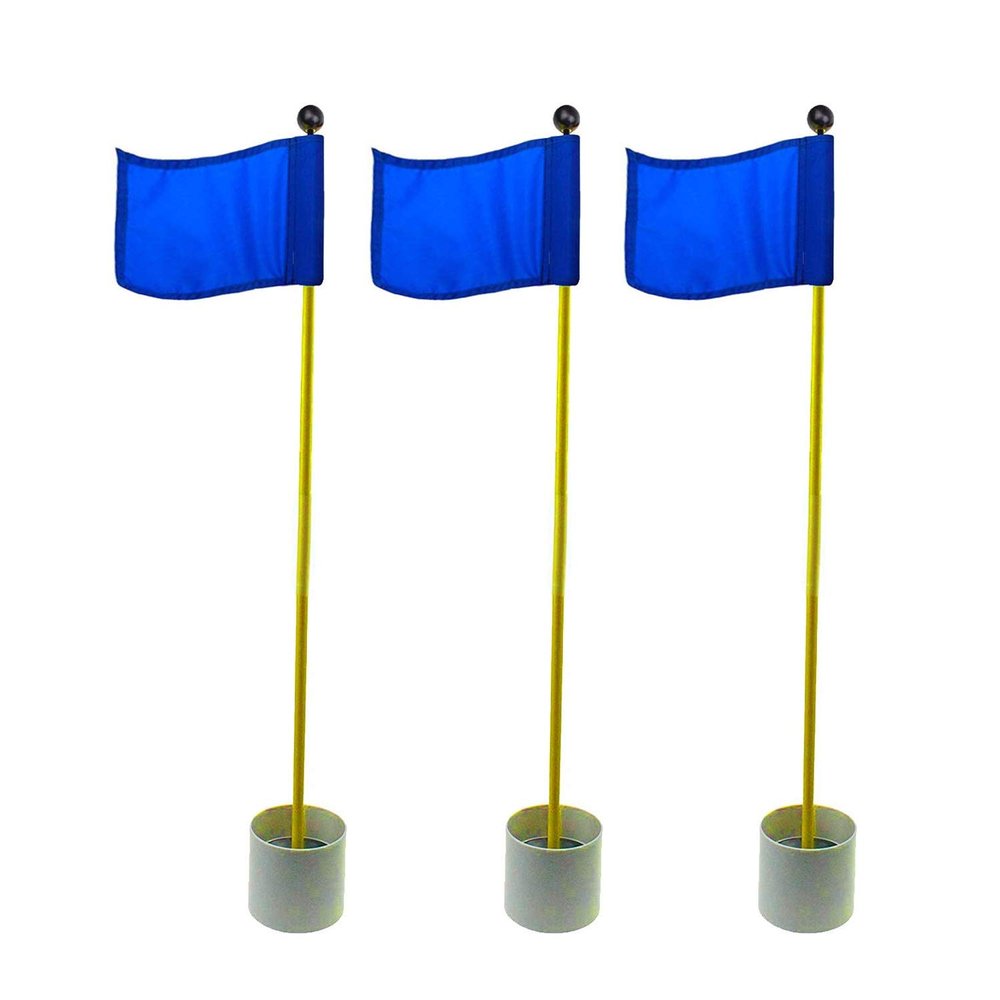 Crestgolf 3Sets Backyard Practice Golf Hole Pole Cup Flag Stick, 3 Section,Golf Putting Green Flagstick (Blue)