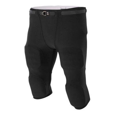 A4 Sportswear Adult Large (Waist 32/Inseam 16) Black Football Pants Flyless, Built-in Pad Holder
