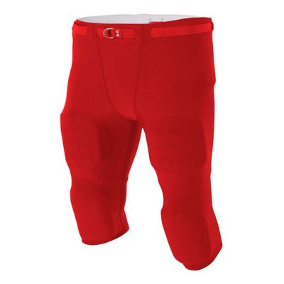 A4 Sportswear Adult Large (Waist 32/Inseam 16) Red Football Pants Flyless, Built-in Pad Holder