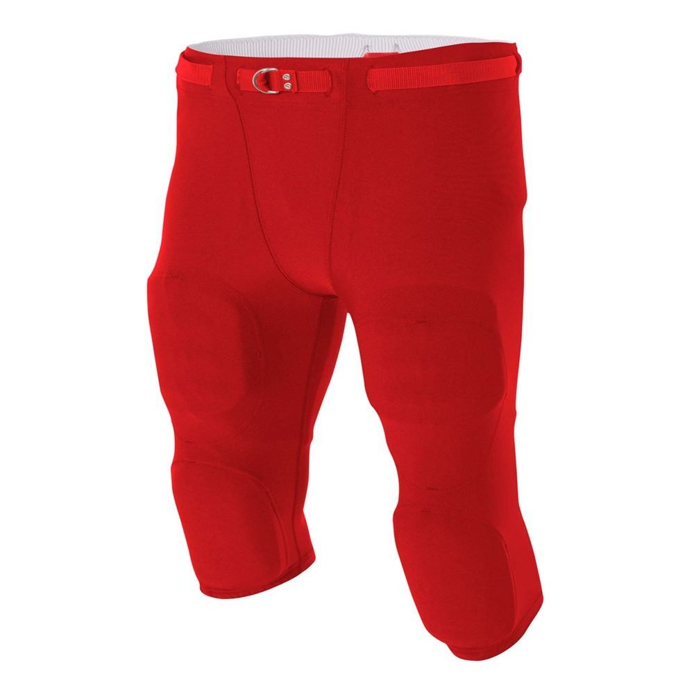 A4 Sportswear Adult Large (Waist 32/Inseam 16) Red Football Pants Flyless, Built-in Pad Holder