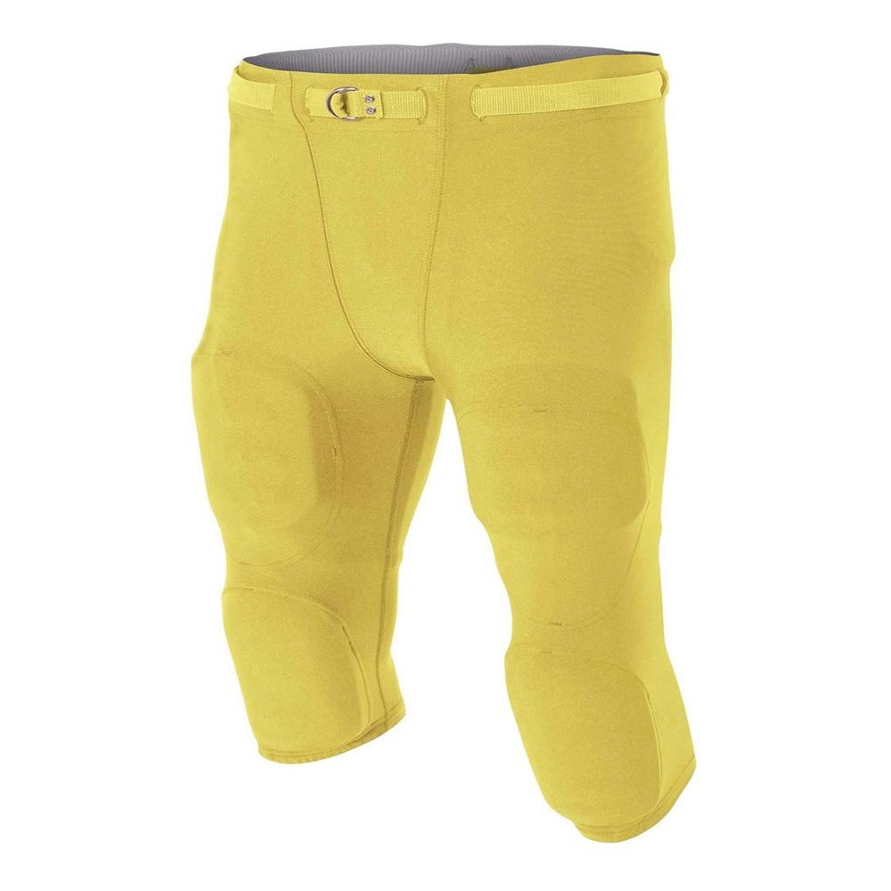 A4 Sportswear Adult Small (Waist 27/Inseam 15.5) Yellow Football Pants Flyless, Built-in Pad Holder