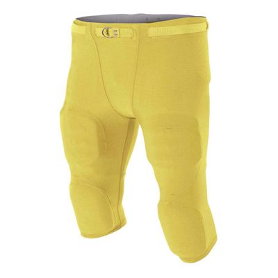 A4 Sportswear Adult 2X (Waist 38/Inseam 16) Yellow Football Pants Flyless, Built-in Pad Holder