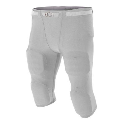 A4 Sportswear Adult 2X (Waist 38/Inseam 16) Silver Football Pants Flyless, Built-in Pad Holder