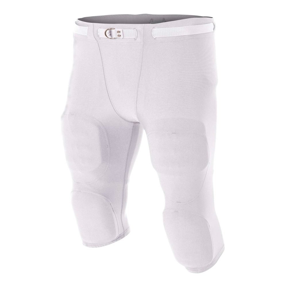 A4 Sportswear Adult 3X (Waist 42/Inseam 16.5) White Football Pants Flyless, Built-in Pad Holder