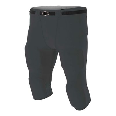 A4 Sportswear Adult 2X (Waist 38/Inseam 16) Graphite Football Pants Flyless, Built-in Pad Holder