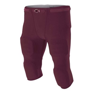 A4 Sportswear Adult XL (Waist 35/Inseam 16) Maroon Football Pants Flyless, Built-in Pad Holder