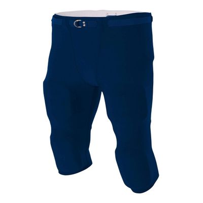A4 Sportswear Adult Medium (Waist 29/Inseam 15.5) Navy Blue Football Pants Flyless, Built-in Pad Holder
