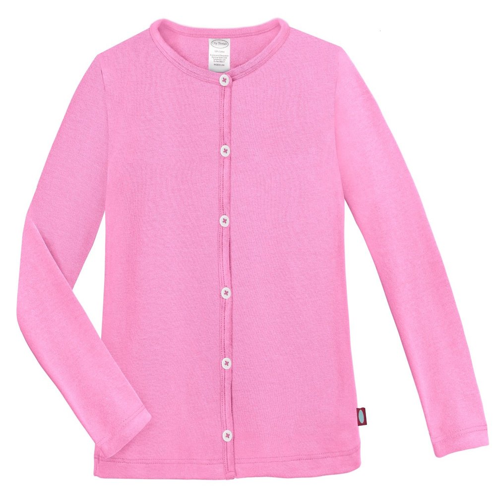 City Threads Girls Cardigan Top Button Down Sweater Layering School Play for Sensitive Skin SPD Sensory Friendly, Bubblegum, 5
