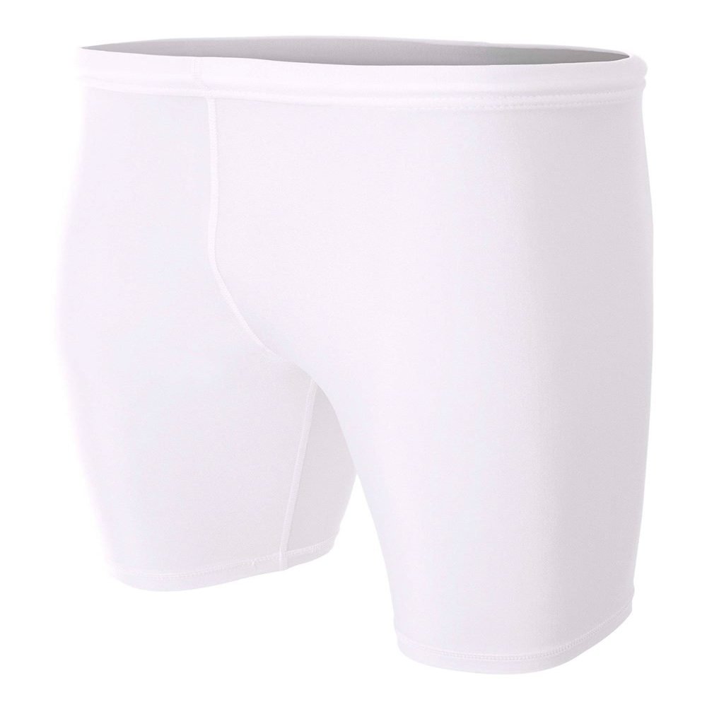 A4 Sportswear Adult Large White Compression Shorts Moisuture Wicking 8" Performance.