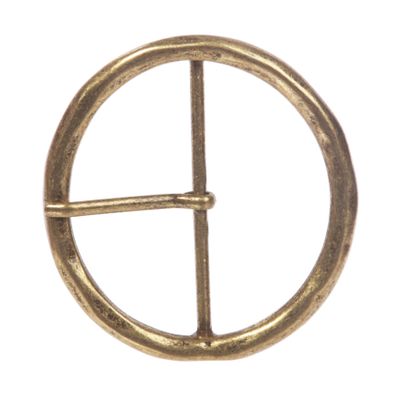 2 3/4" (70 mm) Single Prong Round Circle Center Bar Belt Buckle Color: Antique Brass