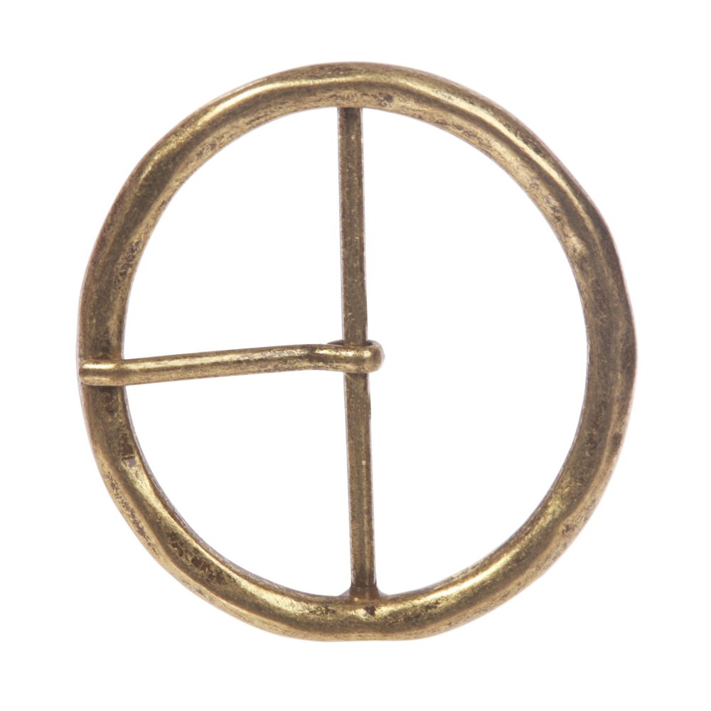 2 3/4" (70 mm) Single Prong Round Circle Center Bar Belt Buckle Color: Antique Brass