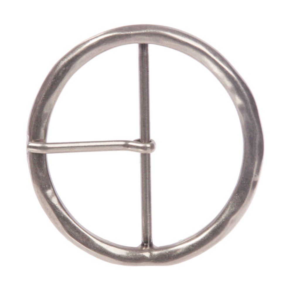 2 3/4" (70 mm) Single Prong Round Circle Center Bar Belt Buckle Color: Antique Silver