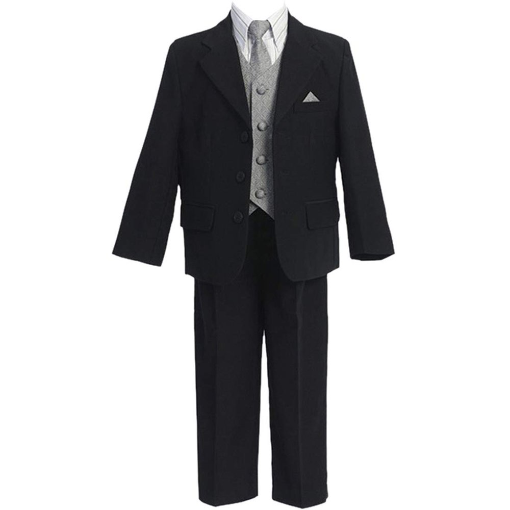 HBDesign Boys'2 Piece 3 Button Notch Lapel Slim Trim Fit Casual Boy Suite Black
