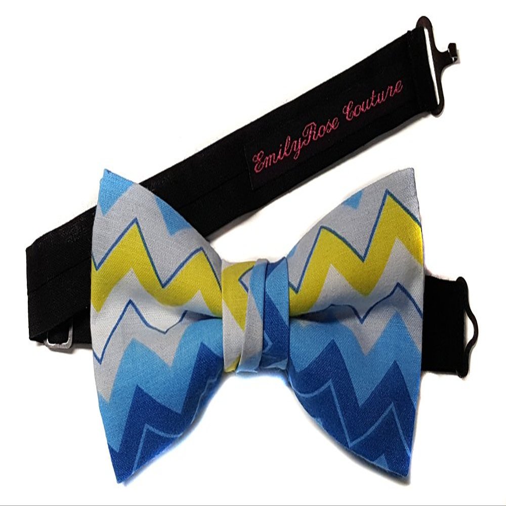 EmilyRose Couture Men's Special Prints Bow Ties (Group 2 of 2) (Adult-12 year olds or older, Blue Chevrons)