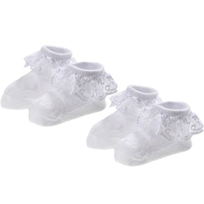 EPEIUS Baby-Girls Eyelet Frilly Lace Socks Toddler Girl Princess Ankle Socks (Pack of 2) 12-24 Months White,Toddler Shoe Size 5-9
