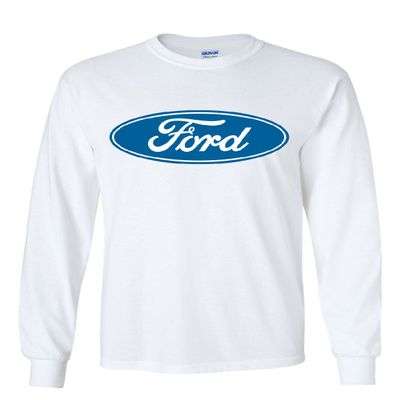 Licensed Ford Logo Long Sleeve Novelty T-Shirt FoMoCo Truck Mustang Performance White Small