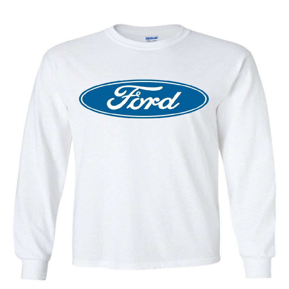 Licensed Ford Logo Long Sleeve Novelty T-Shirt FoMoCo Truck Mustang Performance White Small