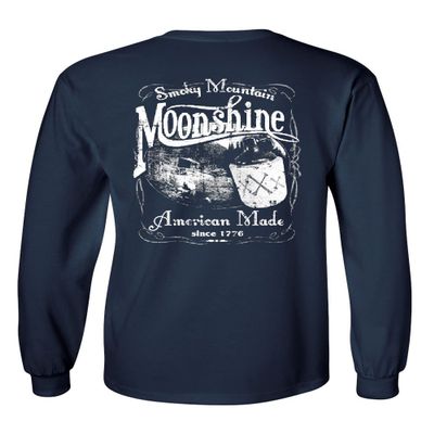 Smoky Mountain Moonshine Long Sleeve Novelty T-Shirt American South Drinking Navy Blue 3X-Large
