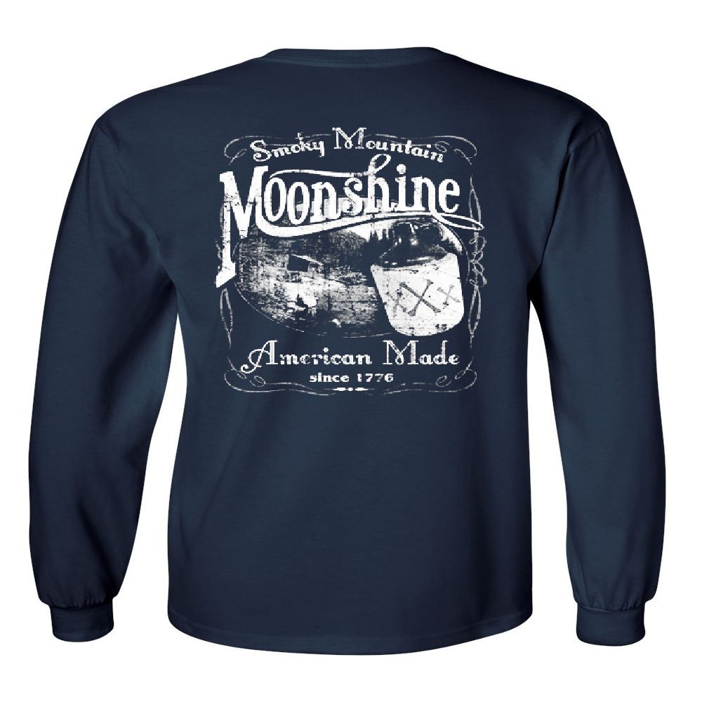Smoky Mountain Moonshine Long Sleeve Novelty T-Shirt American South Drinking Navy Blue 3X-Large