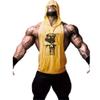 Bestgift Men's Skull Printed Sleeveless Cotton Hooded Tank Top Yellow S view 1