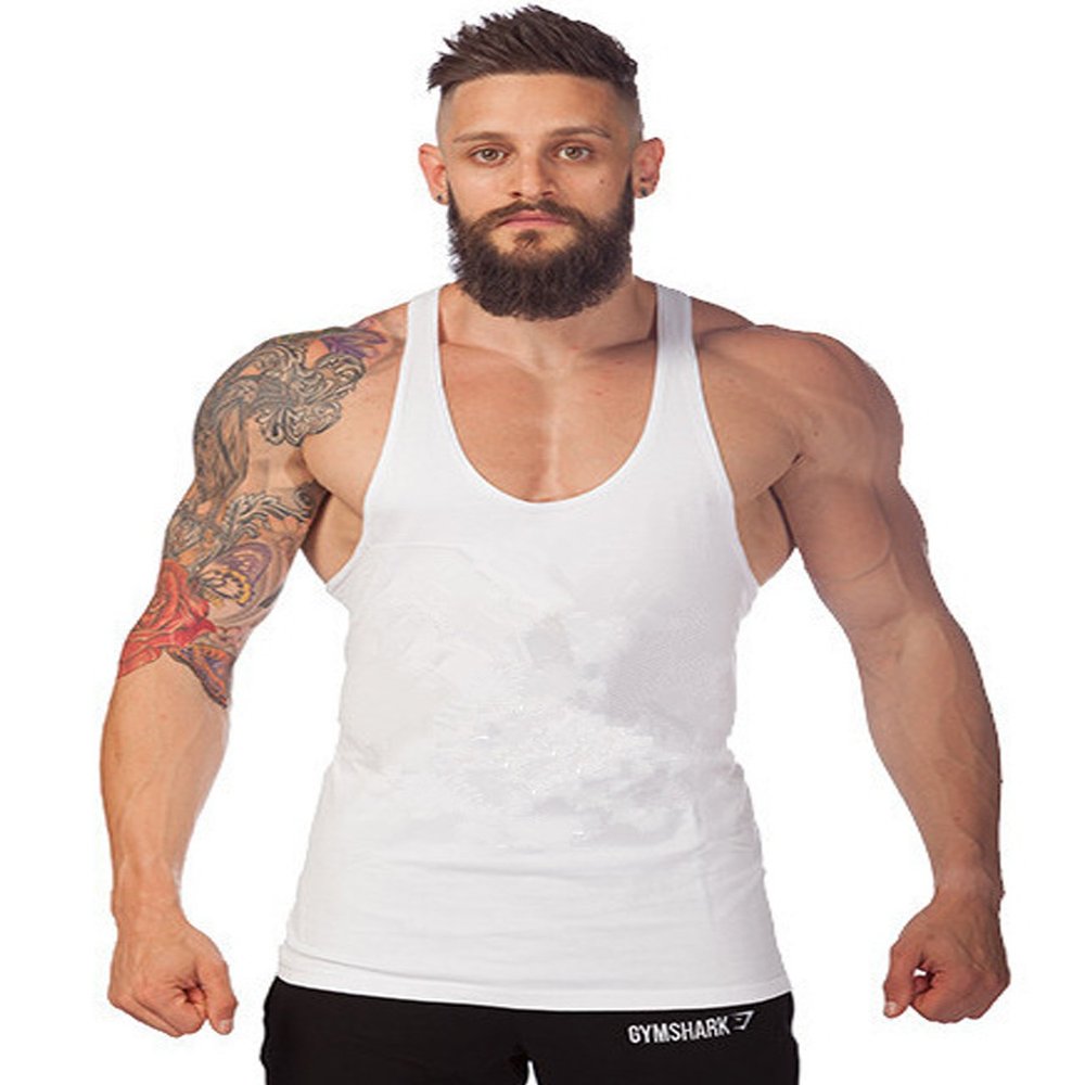 Bestgift Men's Sleeveless Cotton Tank Top White L