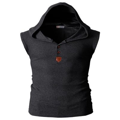 Bestgift Men's Slim Hooded Sleeveless T-Shirt Dark Gray M