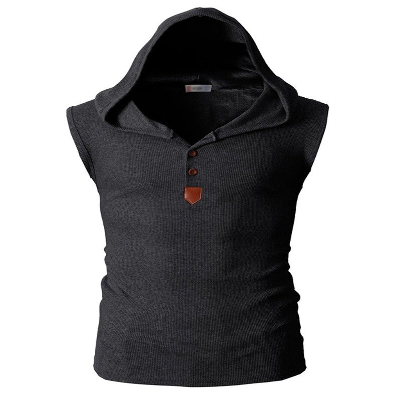 Bestgift Men's Slim Hooded Sleeveless T-Shirt Dark Gray M