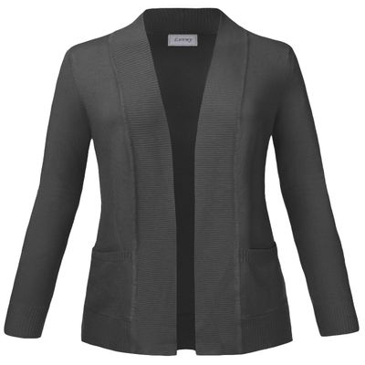 J. LOVNY Women's Open Front Draped Knit Long Sleeve Pocket Sweater Cardigan (S-3XL) Charcoal