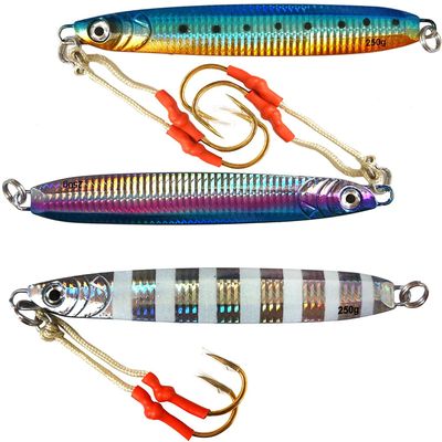 Qty 3 Fish WOW! 9oz Fishing Metal Vertical Speed jig 250g Knife Trolling Jig with two Assist Hooks - Pink Blue Orange