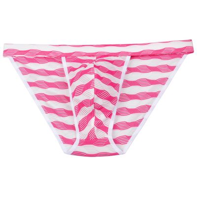 Jaxu Men's Tanga Sport Briefs Underwear Mini Bikini Wavy Stripe Lace Micro Boxer Briefs Light Red M