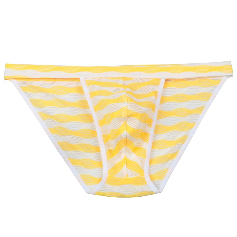 Jaxu Men's Tanga Sport Briefs Underwear Mini Bikini Wavy Stripe Lace Micro Boxer Briefs Yellow XL