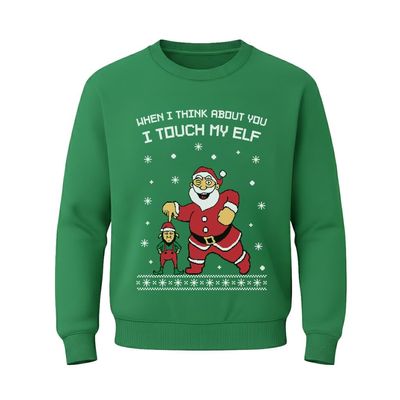 Tstars When I Think About You I Touch My Elf Funny Ugly Christmas Sweater Style Hilarious Xmas Holiday Sweatshirt for Men XX-Large Green