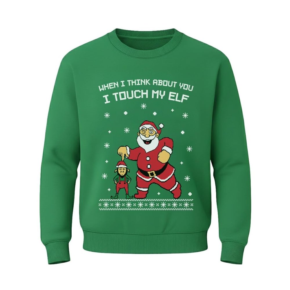 Tstars When I Think About You I Touch My Elf Funny Ugly Christmas Sweater Style Hilarious Xmas Holiday Sweatshirt for Men XX-Large Green