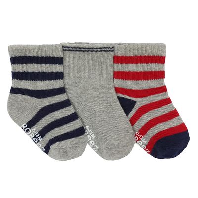 Robeez Boy's Baby, Infant, Toddler Soft Cotton Non-Slip Socks/Kickproof Seamless Design (3 Pack), Daily Dave Stripe, 0-6 Months